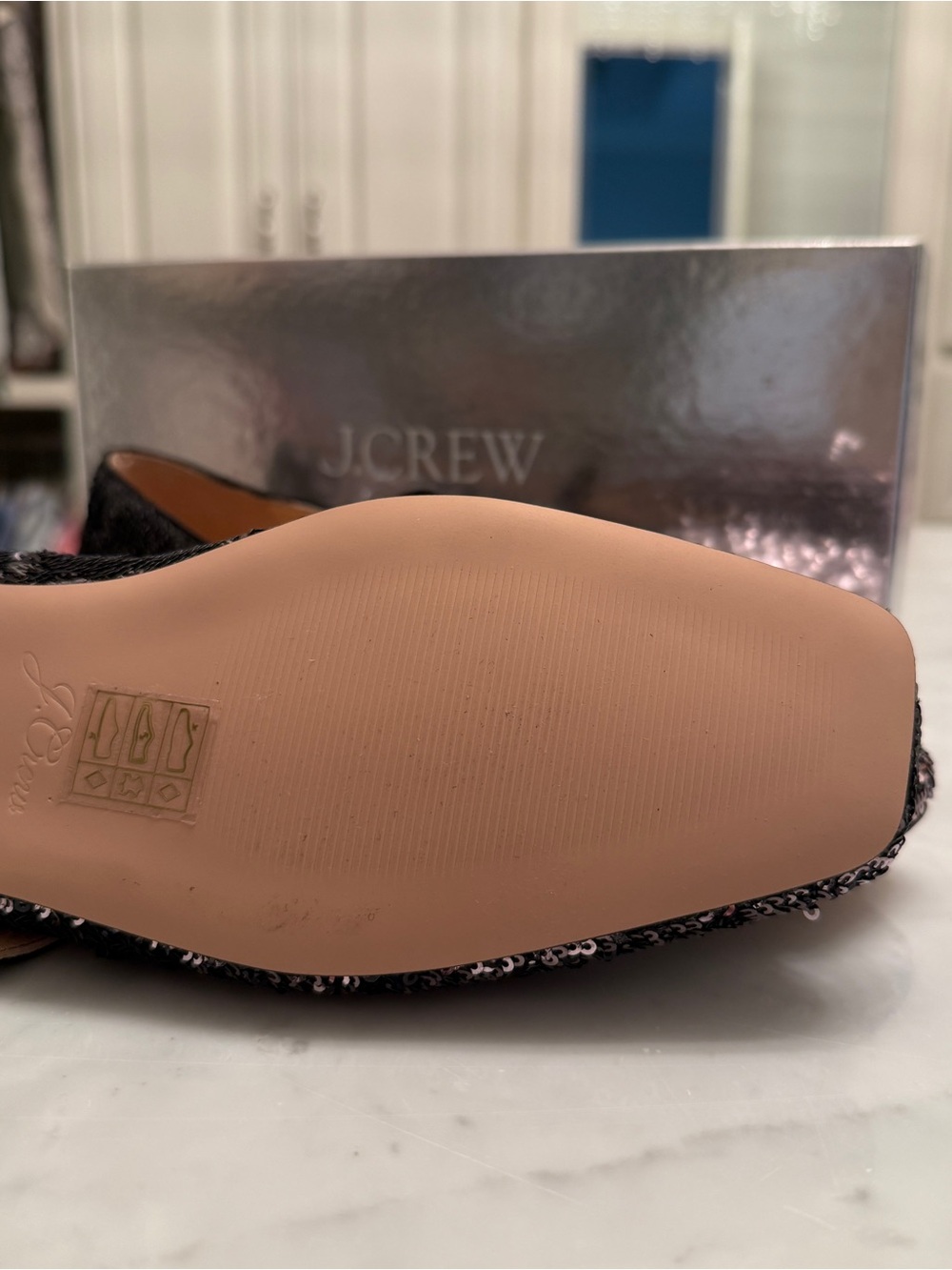 NIB J. Crew Black and Silver Sequin Mary Jane Flats - Picture 4 of 4